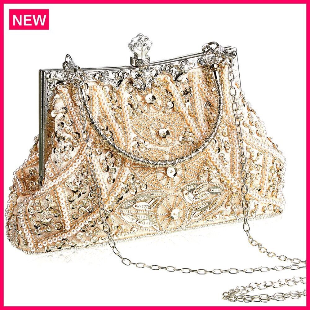 Vintage Beaded Clutch Evening Bag Rhinestone Flapper Purse Formal Wedding